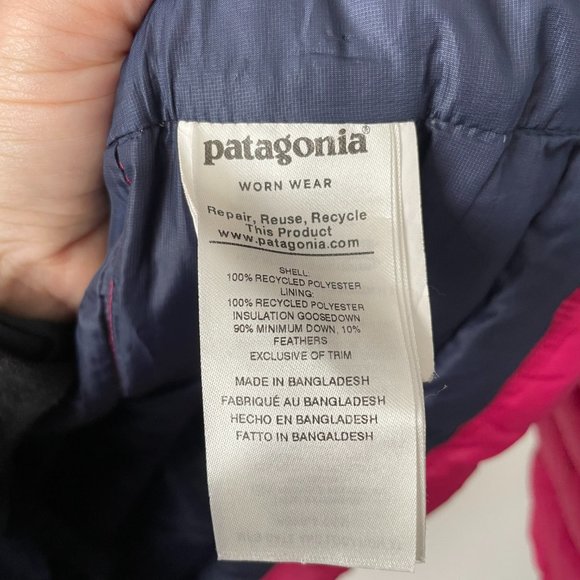 Patagonia Down Sweater Jacket Full Zip Mock Neck Winter Outdoor Pink XL - Picture 7 of 8